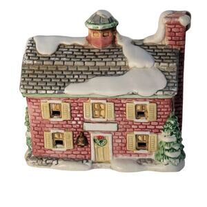 Vintage Christmas Village Brick Colonial House – Snowy Roof & Cupola